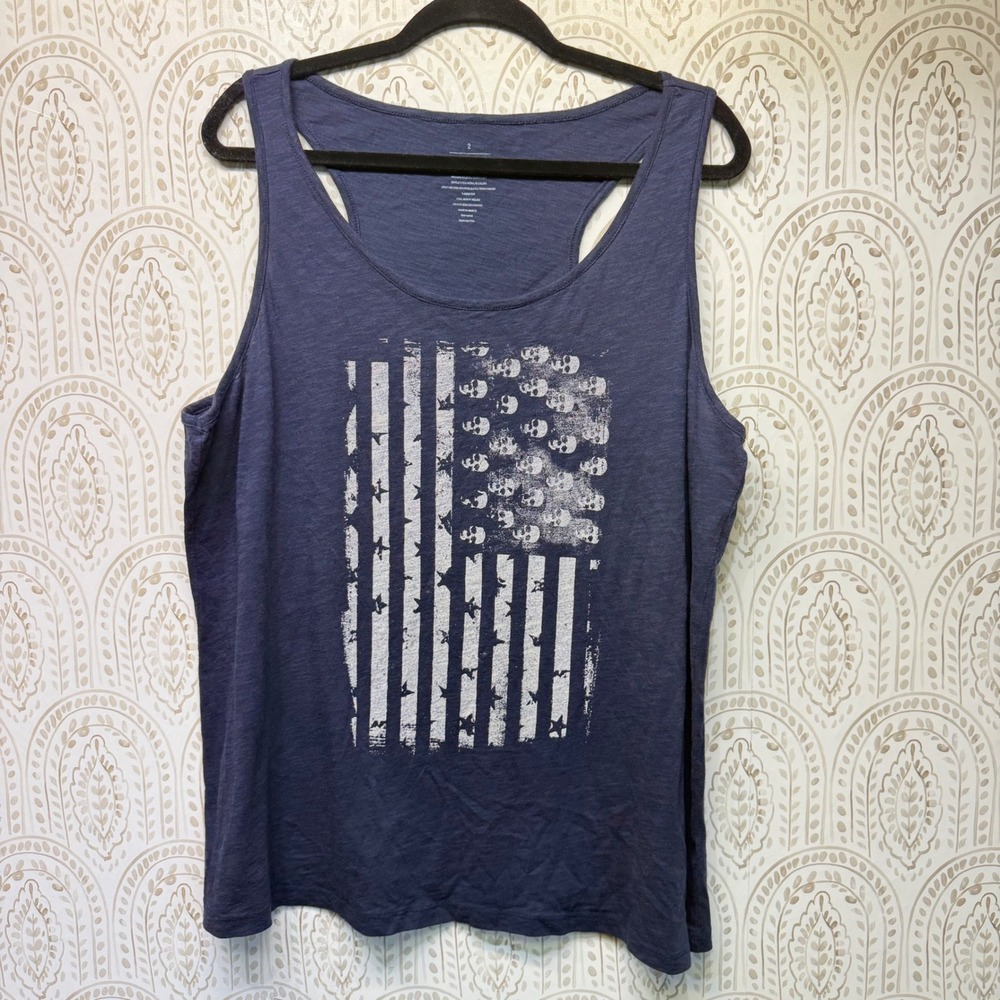 Torrid Tank Top Womens 2 Blue Skull American Flag Racerback Distressed Graphic